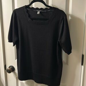 Cable&Gauge short sleeve black knit top, square scalloped neckline. Size L